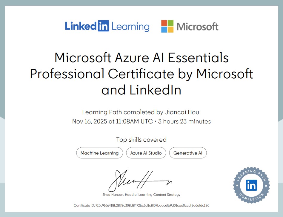 Microsoft Azure AI Essentials Professional Certificate